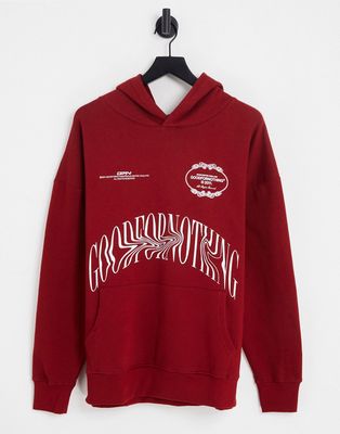 Good For Nothing oversized hoodie in burgundy with distorted logo print-Red