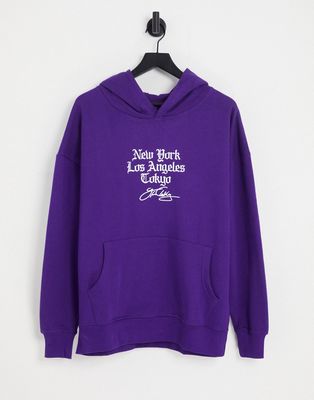 Good For Nothing oversized hoodie in purple with city logo print