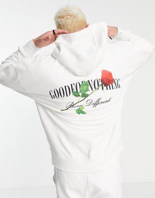 Good For Nothing oversized pullover hoodie in off white with rose logo print - part of a set