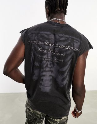 Good For Nothing oversized sleeveless T-shirt in black acid wash with large back placement print