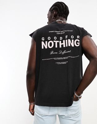 Good For Nothing oversized sleeveless t-shirt in black acid wash with skeleton back print