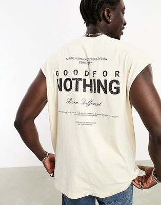 Good For Nothing oversized sleeveless t-shirt in off white with large back placement print