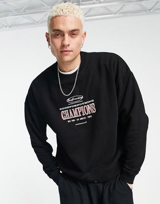 Good For Nothing oversized sweatshirt in black with champions print
