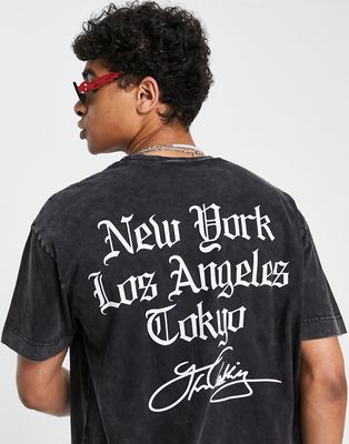 Good For Nothing oversized t-shirt in black acid wash with city logo print