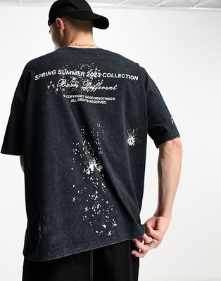 Good For Nothing oversized t-shirt in black acid wash with vintage eagle print