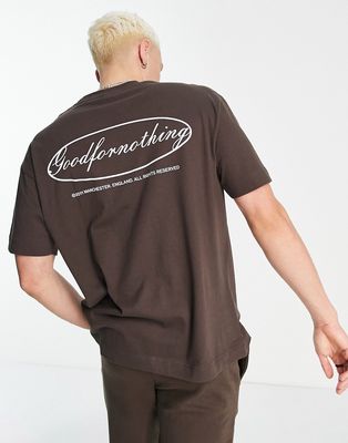 Good For Nothing oversized T-shirt in brown with emblem chest and back print - part of a set
