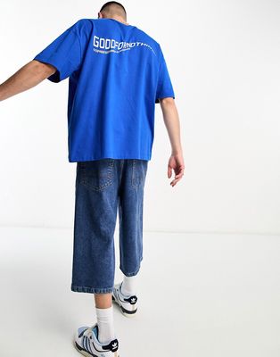 Good For Nothing oversized T-shirt in cobalt blue with logo back print