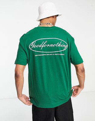 Good For Nothing oversized t-shirt in green with emblem chest and back print