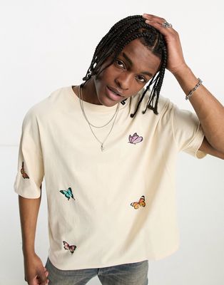 Good For Nothing oversized t-shirt in off white with butterfly placement prints