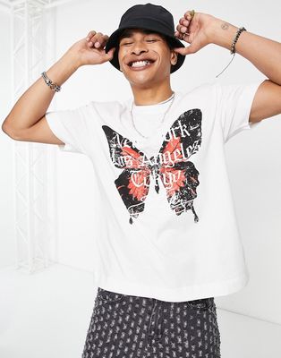 Good For Nothing oversized t-shirt in off white with city and butterfly print