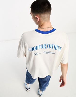 Good For Nothing oversized T-shirt in off white with contrast rib and chest and back logo print