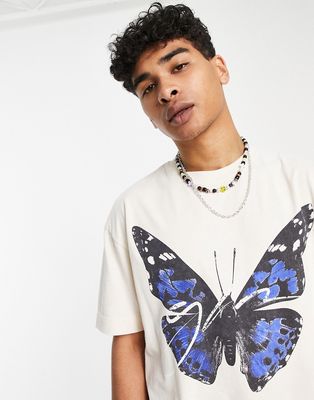 Good For Nothing oversized t-shirt in off white with large butterfly print