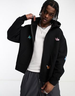 Good For Nothing oversized zip through hoodie in black with butterfly placement prints - part of a set