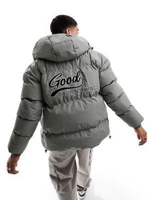 Good For Nothing puffer jacket with hood in black