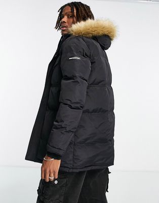 Good For Nothing storm parka puffer jacket in black with faux fur hood
