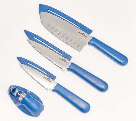 Good Housekeeping Set of 3 Kitchen Knives w/ Sharpener