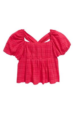 Good Luck Girl Kids' Plaid Crossback Tied Top in Fuchsia