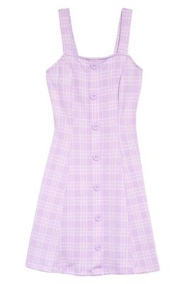 Good Luck Girl Kids' Plaid Fit & Flare Tank Dress in Lavender/Off White