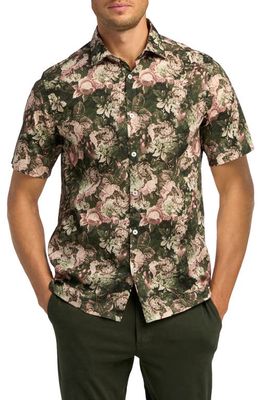 Good Man Brand Big On-Point Short Sleeve Organic Cotton Button-Up Shirt in Kombu Green Tapestry Floral