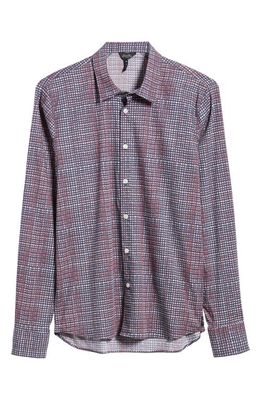 Good Man Brand Grid Stretch Organic Cotton Button-Up Shirt in Silver Blurry Grid
