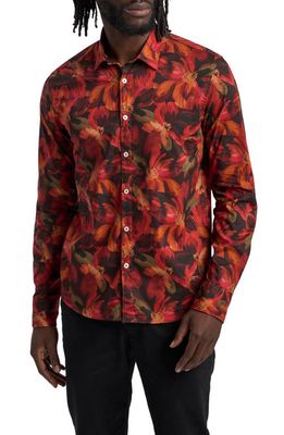 Good Man Brand On-Point Stretch Button-Up Shirt in Red Painterly Floral