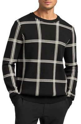 Good Man Brand Plaid Jacquard Merino Wool Crewneck Sweater in Black /Egret Windowpane
