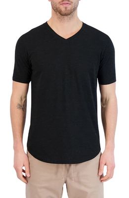 Goodlife Overdyed V-Neck Curved Hem T-Shirt in Black