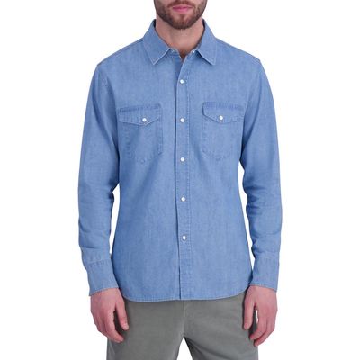 Goodlife Regular Fit Snap-Up Cotton Denim Shirt in Light Indigo