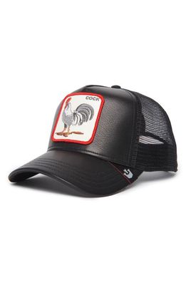 Goorin Bros. Cock will Prevail Rooster Patch Leather Trucker Hat in Black