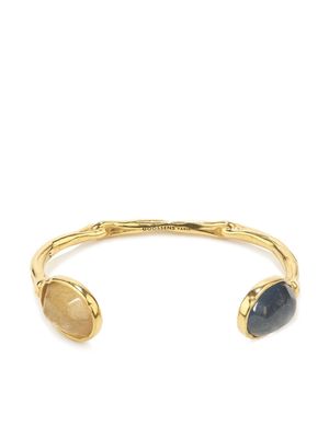 Goossens Talisman Cabochons bracelet - Yellow Gold Bicolor Natural Rock Crystal and blue denim