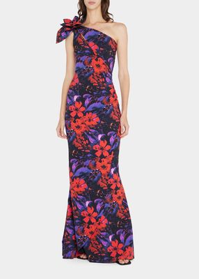 Gosia One-Shoulder Cutout Floral-Print Gown