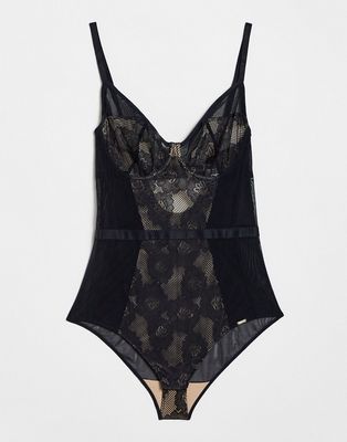 Gossard Femme non padded underwire bodysuit with lace detail in black