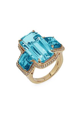 Gossip 18K Yellow Gold, Blue Topaz & 0.33 TCW Diamonds Ring