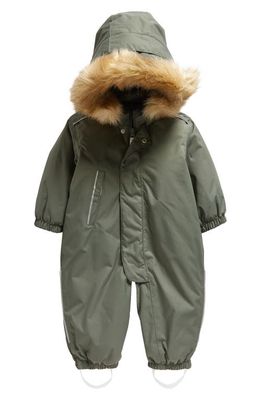 Gotland Reimatec Waterproof Insulated Snowsuit with Faux Fur Trim in Thyme Green