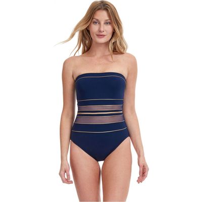 Gottex Onyx Bandeau one piece Swimsuit in Navy/gold