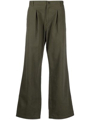 GR10K pleat-detailing cotton wide-leg trousers - Green