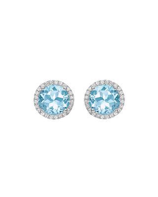 Grace 18k White Gold Blue Topaz Stud Earrings with Diamonds