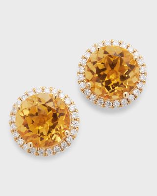 Grace 18K Yellow Gold Citrine and Diamond Round Stud Earrings