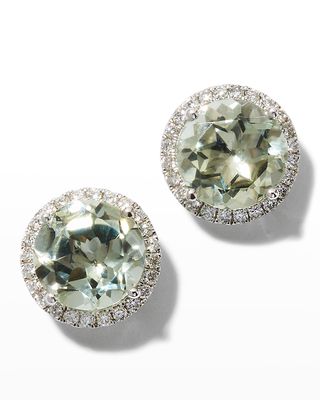 Grace Green Amethyst and Diamond Stud Earrings in White Gold