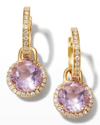 Grace Lavender Amethyst and Diamond Round Mini Drop Earrings in Yellow Gold