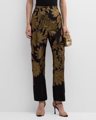 Grace Metallic Floral Embellished Straight Cropped Pants