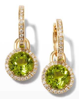 Grace Peridot and Diamond Round Mini Drop Earrings in Yellow Gold