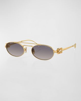 Gradient Metal Oval Sunglasses