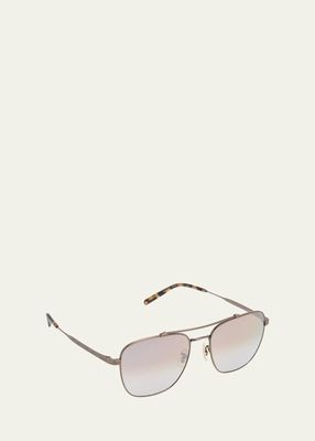 Gradient Mirrored Metal Alloy & Acetate Aviator Sunglasses