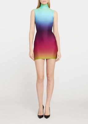 Gradient-Print Turtleneck Mini Dress