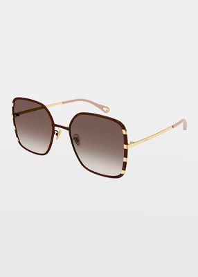 Gradient Square Golden Metal Sunglasses