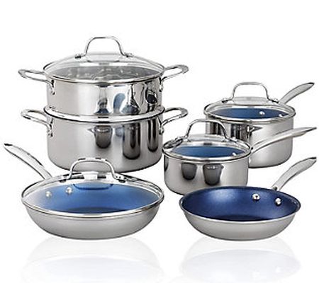 Granitestone 10 Pc Blue Stainless Steel Nonstic k Cookware Set