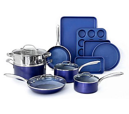 Granitestone Blue 15 Piece Nonstick Cookware an d Bakeware Set