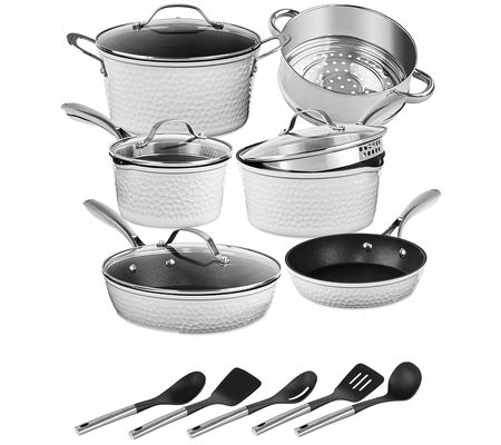 Granitestone Charleston Hammered White 15 Piece Cookware Set