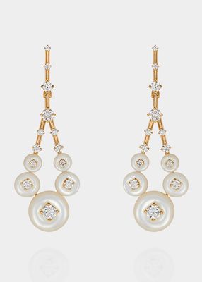 Gravity Small Earrings in Yellow Gold, Diamonds and Mother-of-Pearl